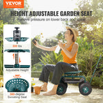 SucceBuy Garden Cart Rolling Workseat with Wheels Gardening Stool for Planting 360Degree Swivel Seat Wagon Scooter with Steering