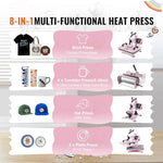 Amocart Heat Press Machine 12x15 inch  8 in 1 Heat Transfer Machine 360° Swing Away T-Shirt for T-Shirts/Mugs/Hats/Plates Pink