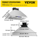 SucceBuy Built-in Range Hood 800/900CFM 3/4-Speed 30/36 Inch Stainless Steel with LED Lights Baffle Filters Ducted Convertible