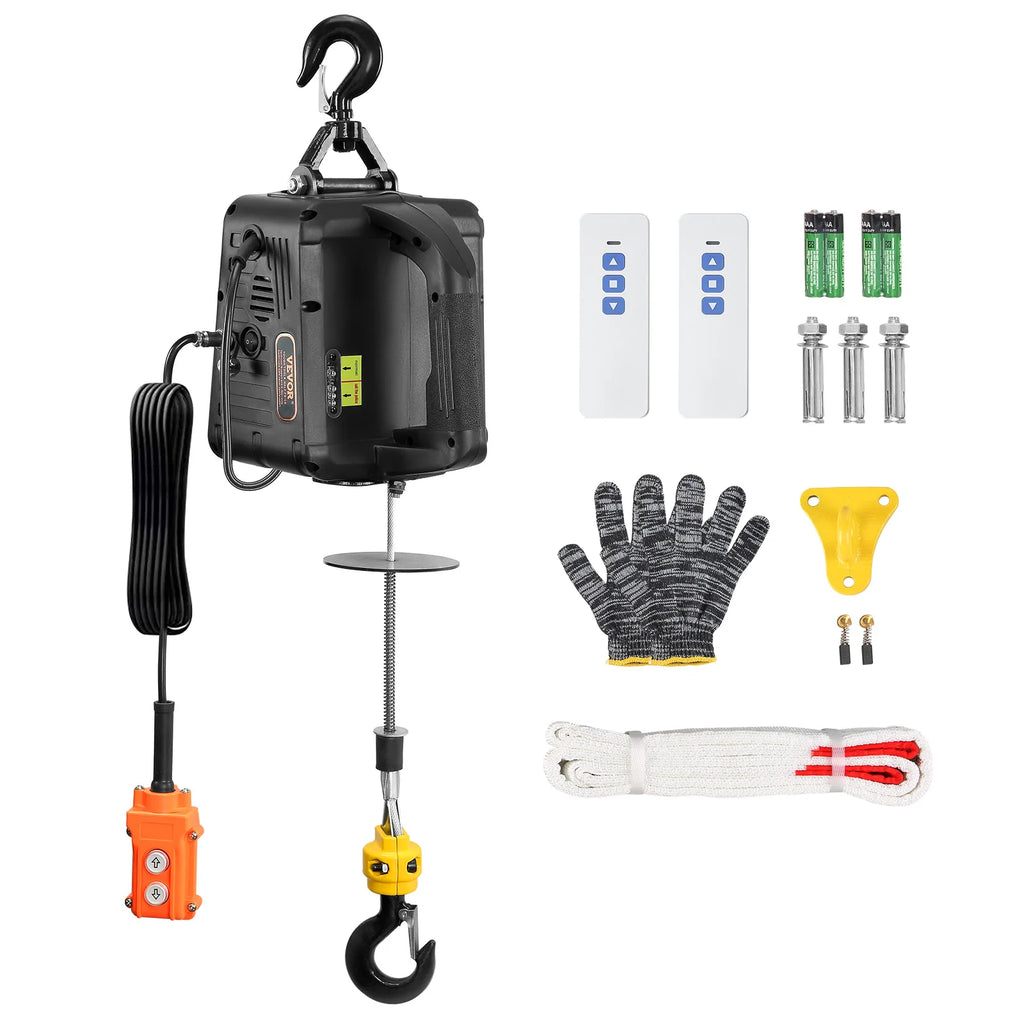 SucceBuy 1100lbs Electric Hoist Winch 2/3-in-1 Portable Power Winch Crane with Wireless Remote Control for Overload Protection