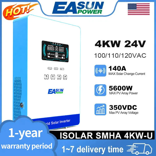EASUN POWER 4KW 24V Soalr Inverter 5600W 24V 140A MPPT Inversores Pure Sine Wave Solar Power Inverter 6.25 Inch LCD 110V Hybrid Soalr Inverter 4000W Off Grid Hybrid Solar Inverter