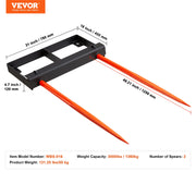 Load image into Gallery viewer, SucceBuy 49" Hay Spear Bale Spears 3000lbs Loading Capacity Skid Steer Loader Tractor Bucket Attachment with Stabilizer Spears
