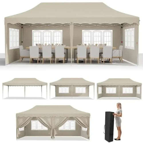 10x20ft Pop up  Tent w/6 Sidewalls Heavy Duty Wedding Party Tent Height Adjustable Large Commercial Gazebo  Sun Protection Shel