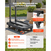 Charger l'image dans la visionneuse de galerie, Amocart Folding Hand Truck 500 lbs Load Capacity Collapsible Luggage Cart with 6 Wheels 2 Elastic Ropes &amp; Expandable Base Black

