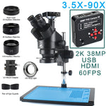 4K 2K 48MP HDMI USB VGA Microscope Camera 7X-45X Simul-Focal Stereo Trinocular Zoom Microscope Set With Auxiliary Objective Lens