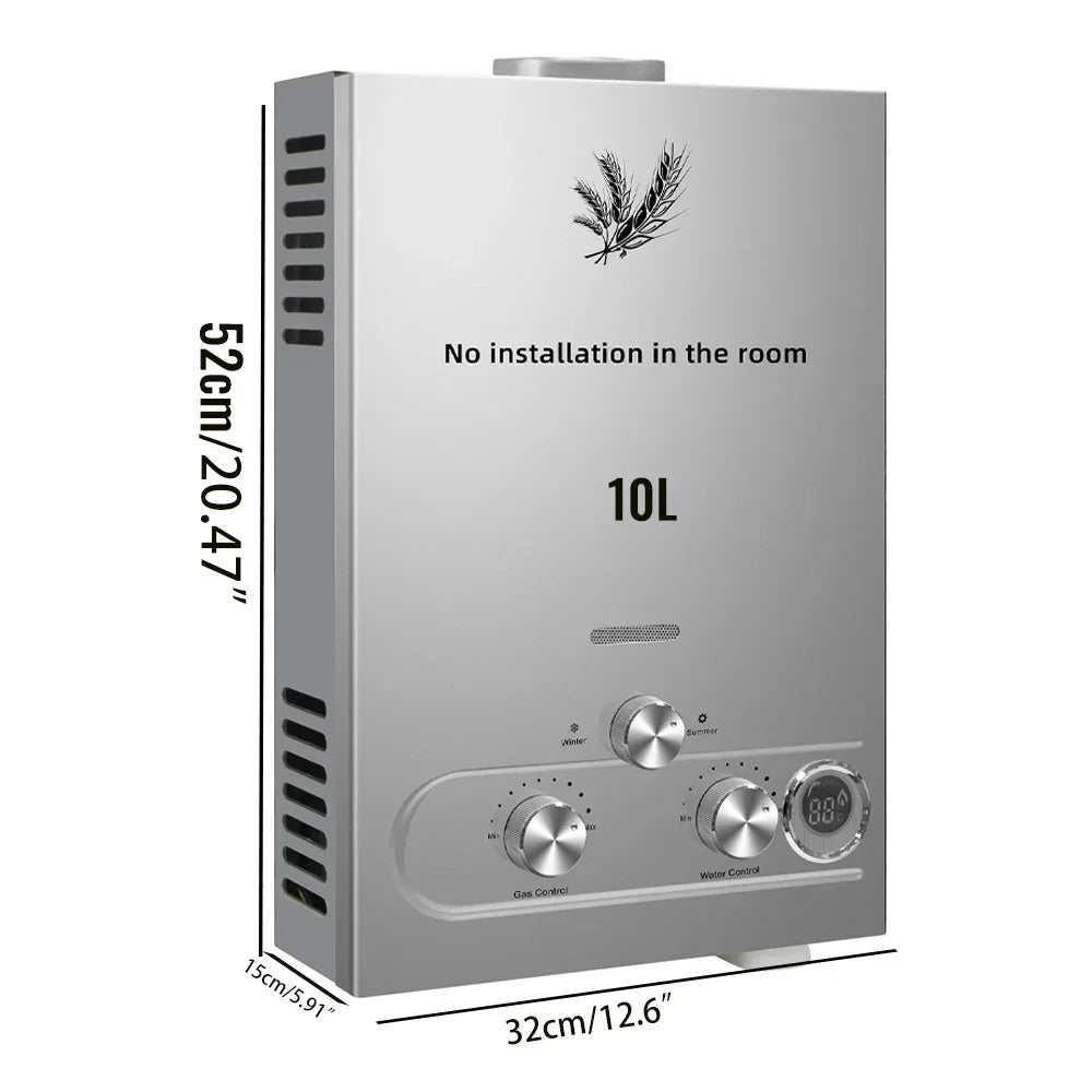 VEVOR 6L/8L/10L/12L/16L/18L LPG Water Heater, On-Demand Instant Hot Water System for Propane & Butane Gas, Tankless Home Use Boiler Amocart