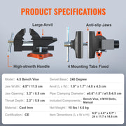 Load image into Gallery viewer, SucceBuy Bench Vise 4.5" 6" 6.5" Multipurpose, Swivel Base &amp; Anvil Heavy Duty Cast Iron for Drilling, Conduit Cutting, Sanding
