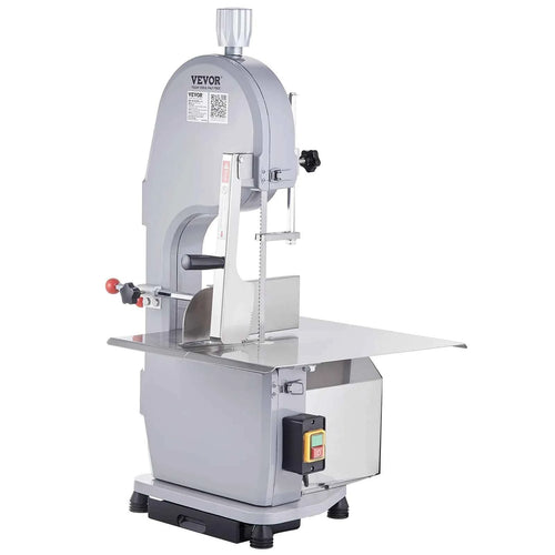 Amocart Commercial Electric Meat Bandsaw Stainless Steel Countertop Bone Sawing Machine 0.16-7.9 Inch Cutting Thickness Frozen Meat Cutter with 6 Blades for Rib Pork Beef