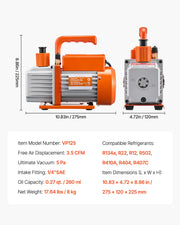 Load image into Gallery viewer, SucceBuy 3.5 CFM 4.5 CFM Vacuum Pump &amp; Gauge Set, Single Stage Rotary Vane HVAC &amp; Hoses for R134a R12 R22 R502a R410A R404 R407C
