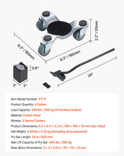 Bild in Galerie-Viewer laden, Amocart 4pcs Furniture Dolly Movers with Triangle Swivel Caster &amp; 3 Wheels Fridge Lift Mover Tool Set for Home Appliances Sofa
