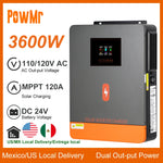 PowMr 3600W On/Off-Grid Solar Inverter 24V DC to 100/110/120V AC Built 120A MPPT Solar Charger Dual OutPut Power Support Lifepo4
