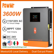 Load image into Gallery viewer, PowMr 3600W On/Off-Grid Solar Inverter 24V DC to 100/110/120V AC Built 120A MPPT Solar Charger Dual OutPut Power Support Lifepo4
