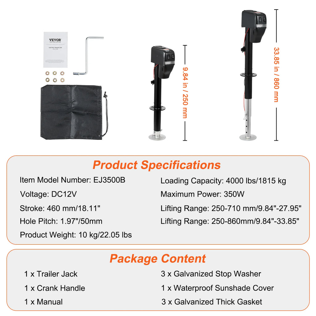 SucceBuy 3500/4000lbs Electric Trailer Jack Automotive Mechanical Workshop Tools Power Tongue Car Jack for BMW Tesla RV Camper