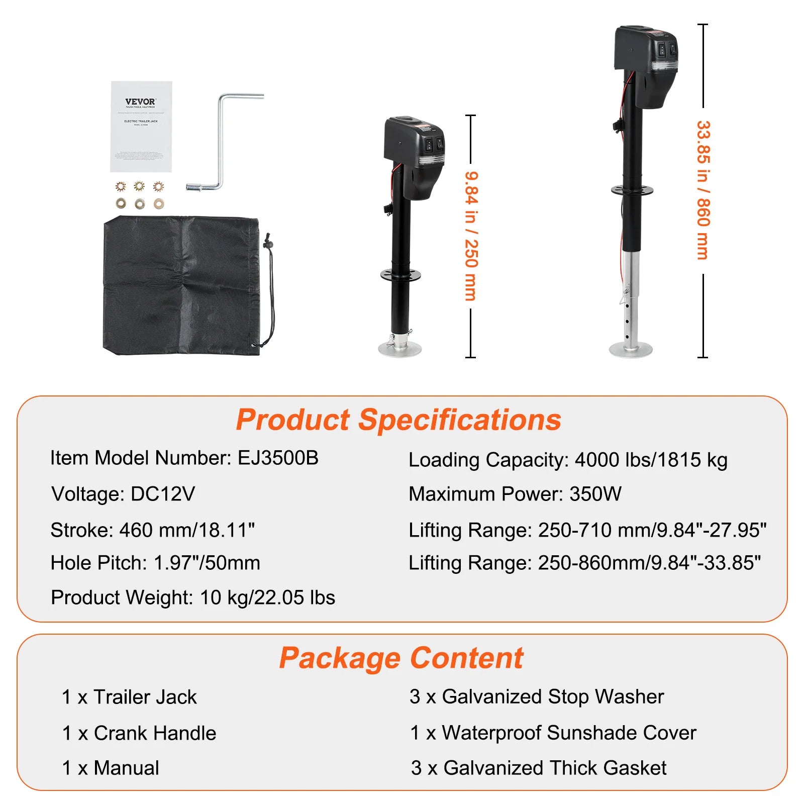 SucceBuy 3500/4000lbs Electric Trailer Jack Automotive Mechanical Workshop Tools Power Tongue Car Jack for BMW Tesla RV Camper