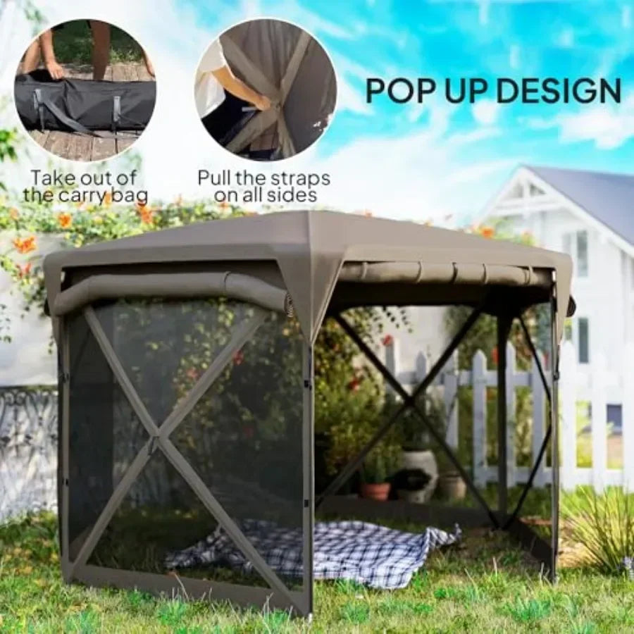 Pop Up Gazebo Sn Tent House 11 x 11ft with UPF30+ Removable Roof Cover 4 Roll-up Wind Panels and Carry Bag for Camping Patio Ba