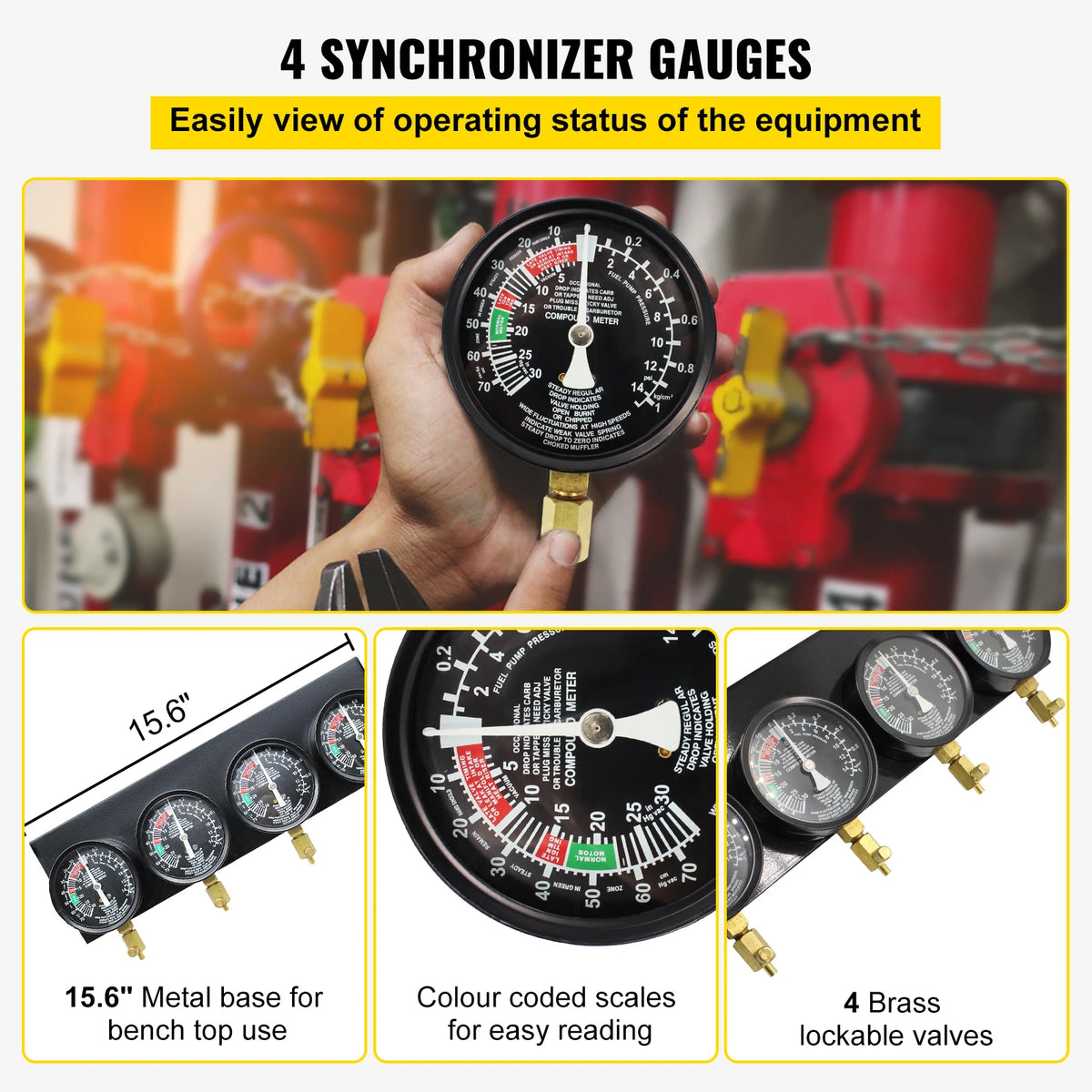 SucceBuy Fuel Vacuum Carburetor Synchronizer Carb Tool sync 4 Gauge Set with Rubber Hose Vacuum Balancer Meter Kit For Motorbike Amocart
