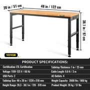 Load image into Gallery viewer, SucceBuy Heavy-Duty Workbench 72cm Adjustable Height Oak Wood Hardwood Top Table 900KG Load Capacity for Office Home Workshop - AMOCART
