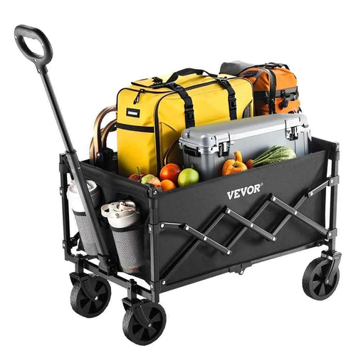 Amocart Collapsible Wagon Cart 225LBS Folding Wagon with All-Terrain Wheels with Adjustable Handle for Beach Grocery Garden