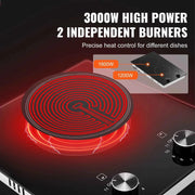 Bild in Galerie-Viewer laden, SucceBuy 12 inch Electric Cooktop 2 Burners Built-in Electric Stove Top Ceramic Top Radiant Cooktop w/ Glass Panel Knob Control

