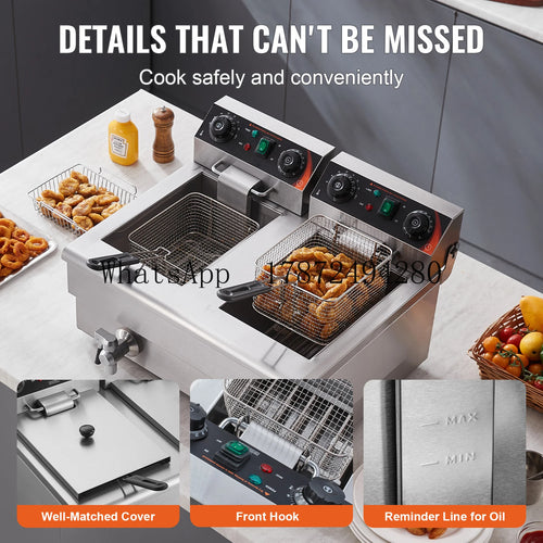 SucceBuy  12L Electric Deep Fryer w/Dual Removable Tanks Commercial Countertop  Fryer for Chicken French Fries Frying Chips