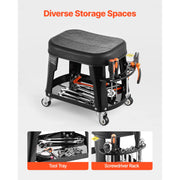 Charger l'image dans la visionneuse de galerie, Amocart Mechanic Stool 300lbs Garage Seat with Wheels 360° Swivel Rolling Workshop Stool with Tool Tray for Garage, Shop Repair
