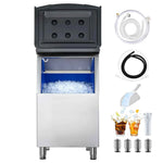 Amocart 250LBS Commercial Ice Maker with Storage Bin Ice Bin Stainless Steel Ice Maker Machine with Filter for Home Bar Hotel