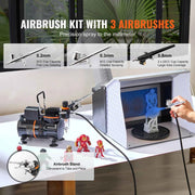 Load image into Gallery viewer, SucceBuy Airbrush Kit, Dual Fan Air Compressor Professional Airbrushing System Kit Airbrushes Mixing Wheel Cleaning Brush Set
