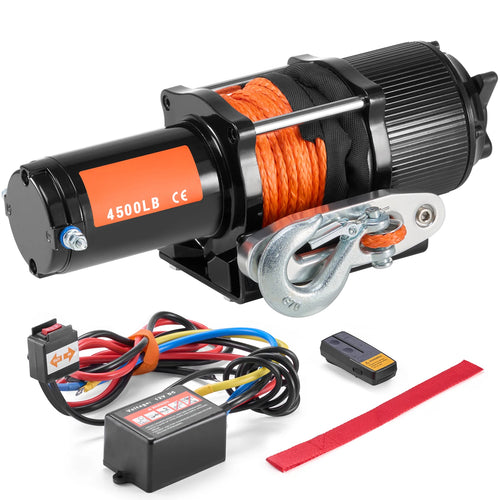 Amocart 4500lbs ATV/UTV Electric Winch 12V with 39ft Synthetic Rope Wireless & Wired Remote Control IP55 Waterproof for Jeeps