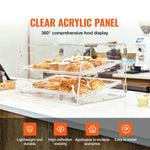 Amocart 2 Tray Clear Pastry Display Case Acrylic Commercial Countertop Bakery Display Case with Front and Rear Door for Bread