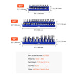 Amocart 6pcs/8pcs Blue+Red Magnetic Socket Organizer Set 3/8'' 1/2'' Metric SAE Socket Trays with Clear Labels for Tool Box