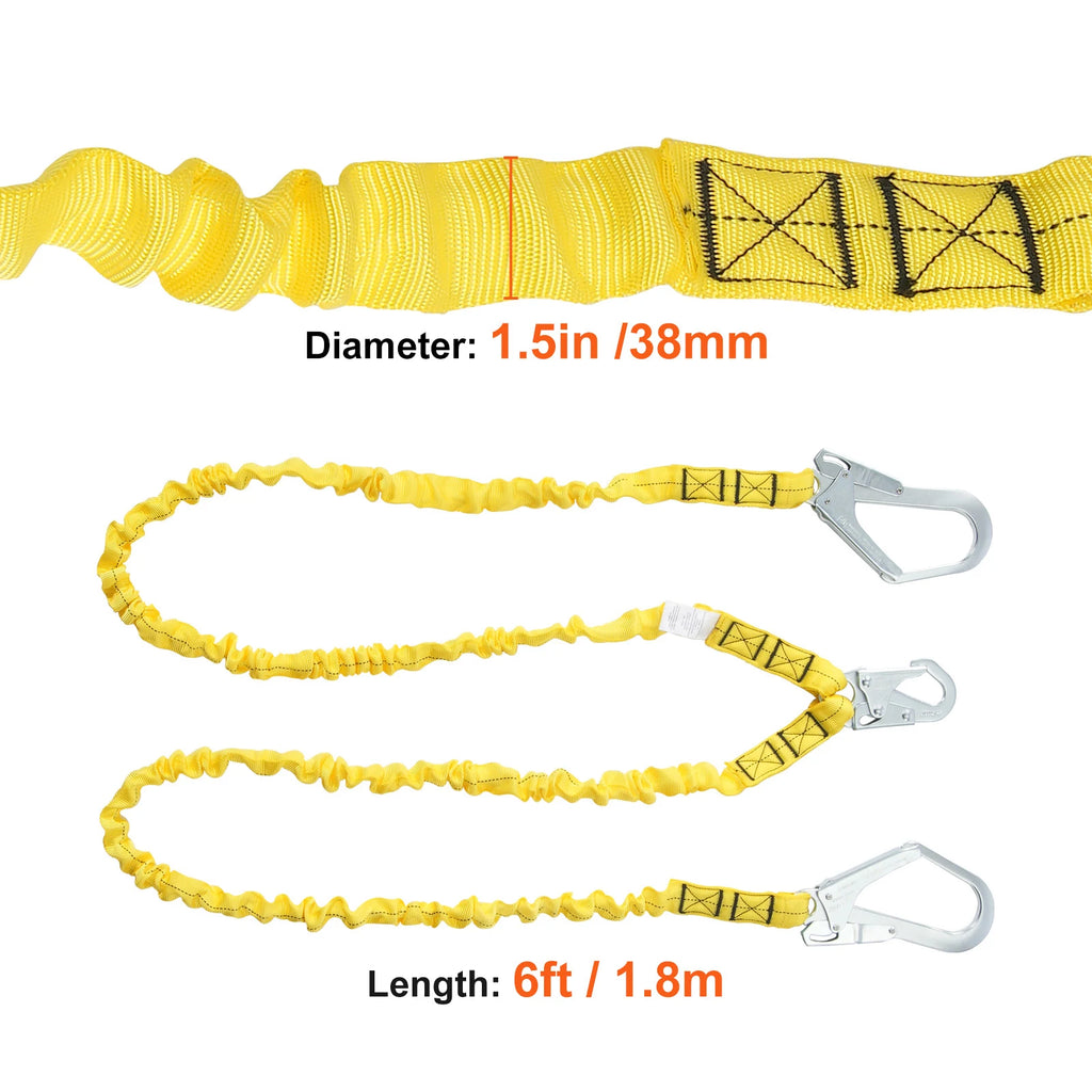 VEVOR 38mm Safety Lanyard 6ft(1.83m) Fall Protection Lanyard Retractable Safety Belt for Outdoor/Indoor Tree Climbing Yellow