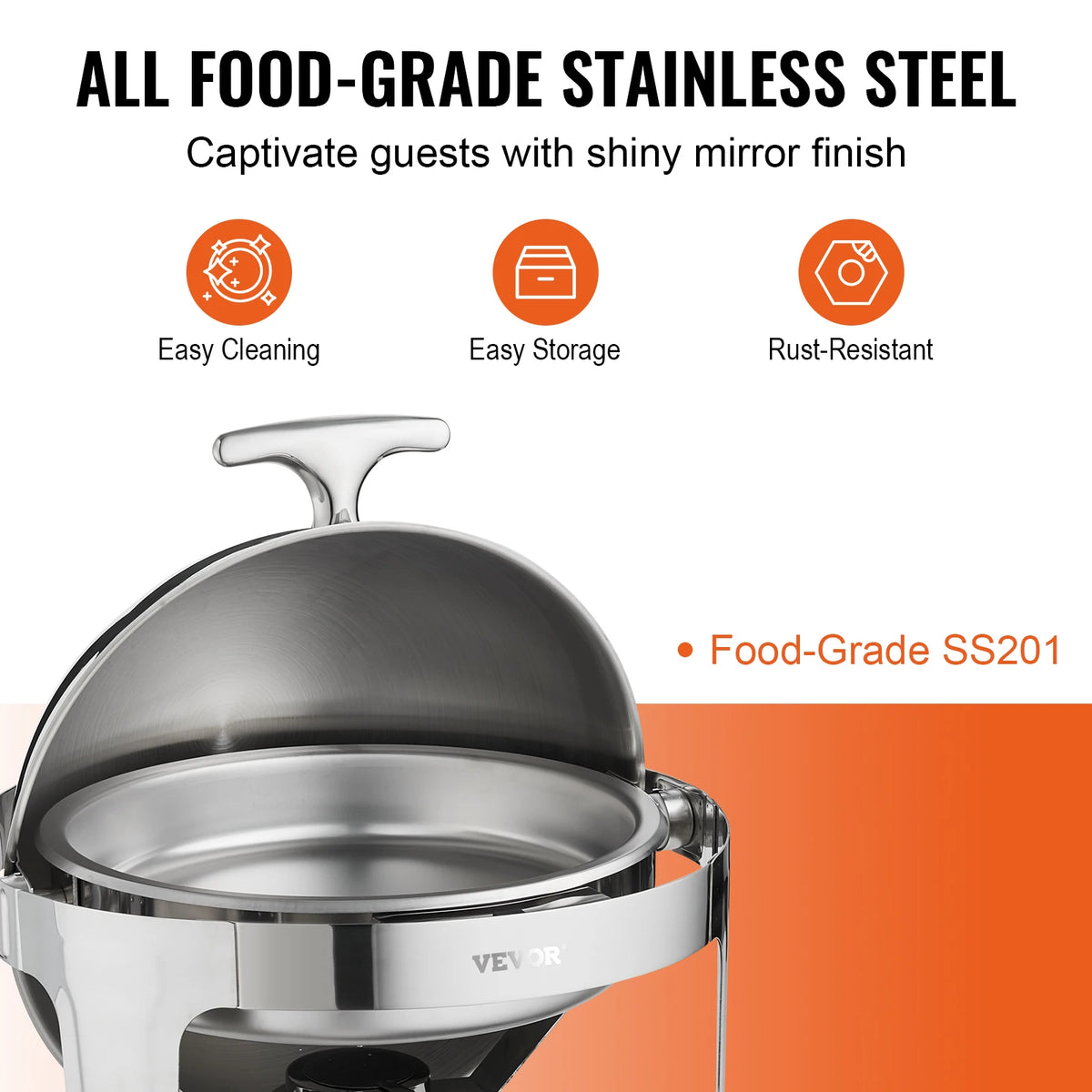SucceBuy Roll Top Chafing Dish Buffet Set 6 Qt 2 Pack Stainless Steel Chafer with 2 Full Size Pans Round Catering Warmer Server Amocart