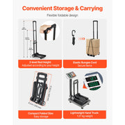 Load image into Gallery viewer, SucceBuy Folding Hand Truck 110lbs Capacity Collapsible Luggage Cart w/ 2Wheels&amp;1 Elastic Rope Utility Dolly Platform Cart Black - AMOCART
