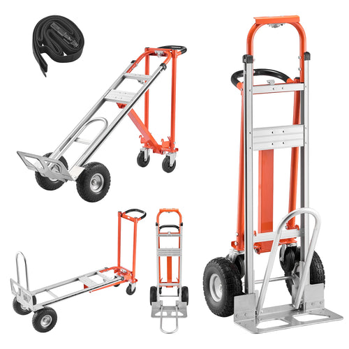 SucceBuy Chariot de manutention convertible 4-en-1 de 450 kg avec poignée antidérapante, chariot portable en alliage d'aluminium pour le déménagement