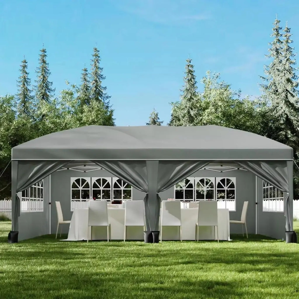 10x20FT Pop Up Canopy Tent, Heavy Duty Wedding Party Tent Commercial Grade Instant Shelter with Removable Sidewalls for Outdoor, Parties, 3 Height, Carry Bag, Sandbag Gray