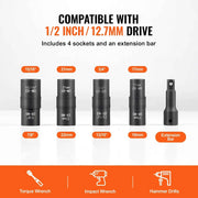 Load image into Gallery viewer, SucceBuy Lug Nut Impact Socket Set 1/2 in Drive Metric SAE 6-Point Flip Socket Set 4 Total Lug Nut Sizes CR-MO Wheel Socket Set

