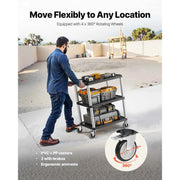 Charger l'image dans la visionneuse de galerie, SucceBuy Chariot de service utilitaire de 136 kg à trois étagères en plastique avec roues pivotantes à 360° pour entrepôt, garage, nettoyage
