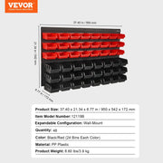 Load image into Gallery viewer, SucceBuy Wall Mounted Storage Bins 30/48Bin Parts Rack Organizer Garage with Wall Panels Hooks Plastic Shop Tool for Screw Nails

