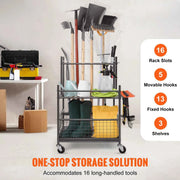 Bild in Galerie-Viewer laden, SucceBuy 16 Slots Garden Tool Organizer Yard Tool Tower Rack with Hooks Wheels Long-Handled Rake Stand Holder for Garage Storage
