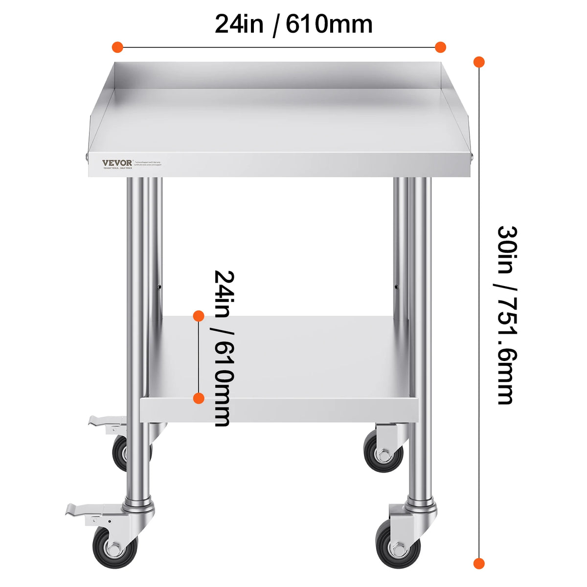 SucceBuy Stainless Steel Work Table Commercial Food Prep Worktable with 4 Wheels Heavy Duty Prep Worktable for Restaurant Home Amocart