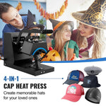 Amocart Hat Heat Press 4 in1 Cap Heat Press Machine 6x3inches Clamshell Transfer LCD Digital Timer Temperature Control