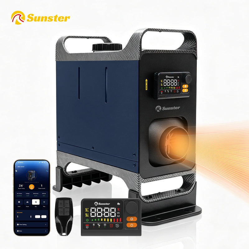 TR B2 Sunster 8KW Diesel Air Heater All-in-One 12V/24V 110-240V Dual Power Portable with Handle Fast Heat No Cold Air 35dB Silent Parking Heater APP LCD for Camping RV Amocart
