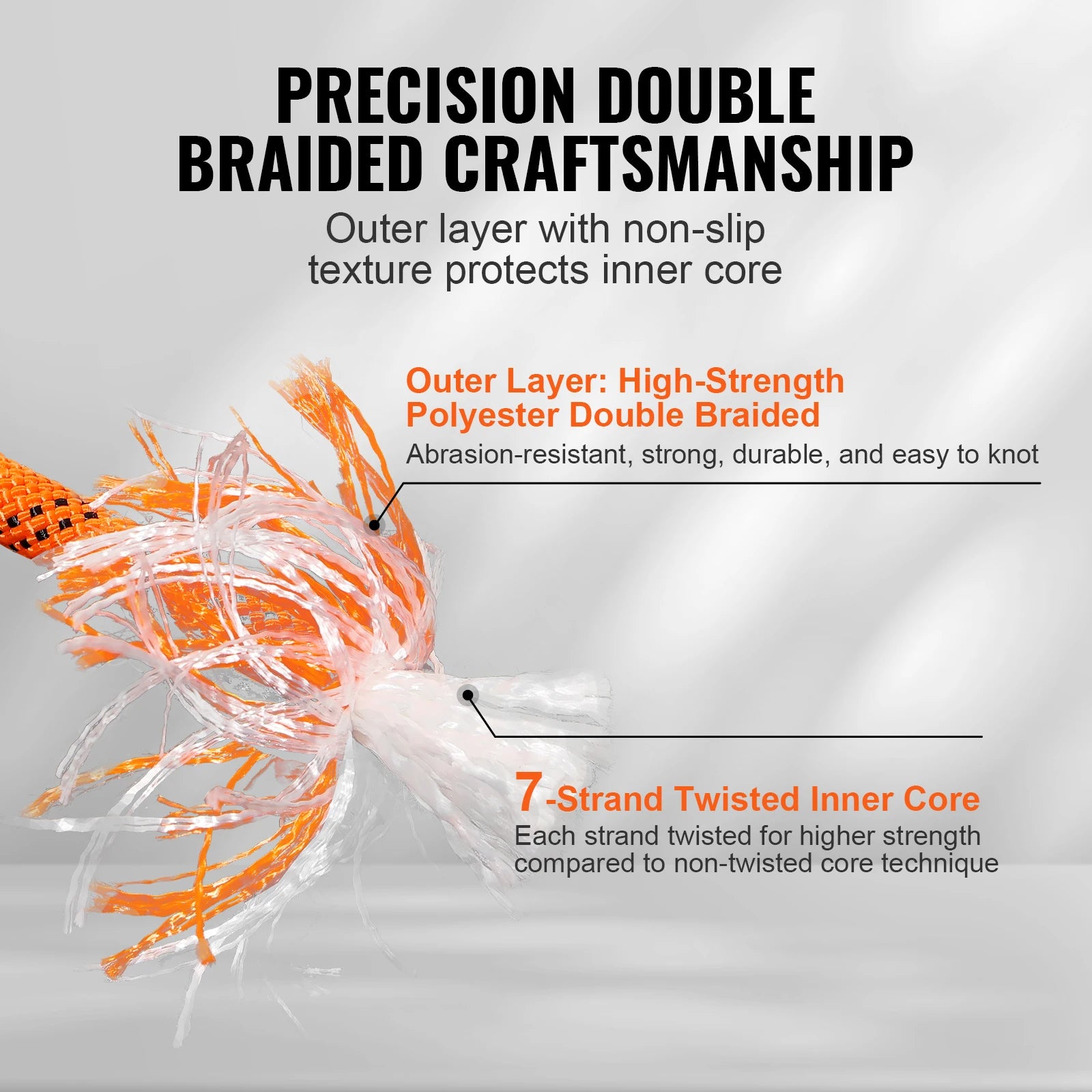 SucceBuy 120ft Dual-Weave Polyester Cord 3/8 1/2 inch 48-Strand Multi-Use Rope Arborist Activities Outdoor Adventures Versatile