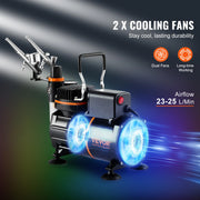 Load image into Gallery viewer, SucceBuy Airbrush Kit, Dual Fan Air Compressor Professional Airbrushing System Kit Airbrushes Mixing Wheel Cleaning Brush Set

