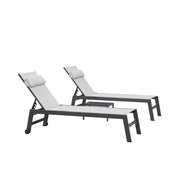 Bild in Galerie-Viewer laden, 3pc Aluminum Outdoor Chaise Lounge Set Adjustable Recliner with Side Table Wheels for Poolside Sunbathing Custom
