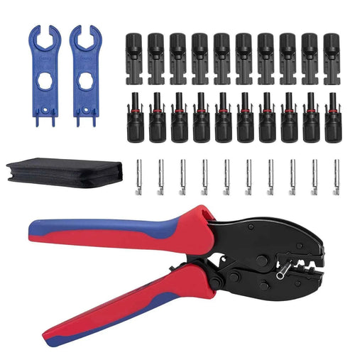 Amocart Crimping Tool Solar Connector Crimper Tool Kit Clear Metric & AWG Markings with Solar Connectors Wrenches Storage Case