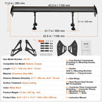 Amocart GT Wing Car Spoiler 43.3 inch Universal Spoiler with Single Deck Adjustable weight Aluminum Car Rear Spoiler Wing