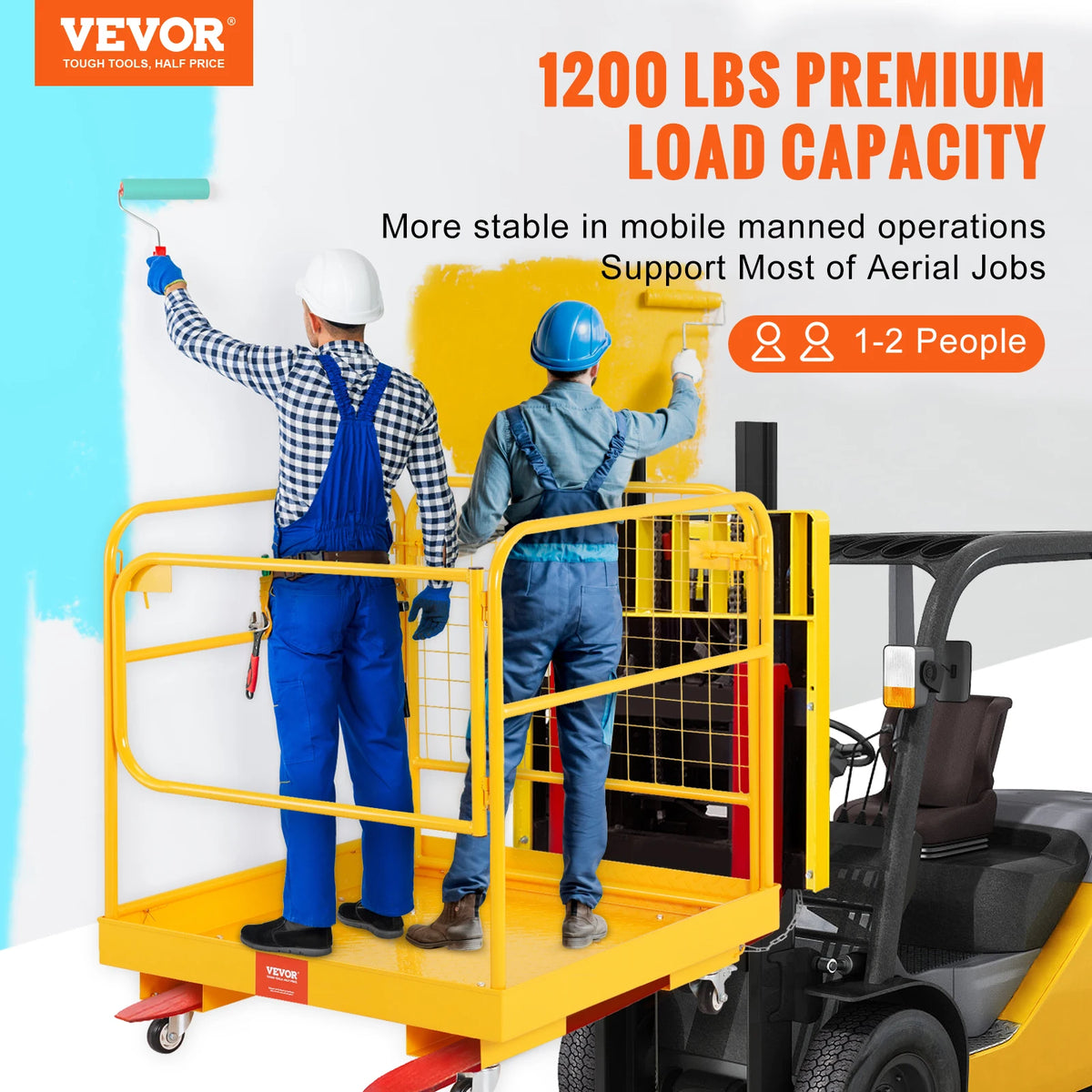 SucceBuy 1200lbs Forklift Safety Cage Folding Security Platform with Lockable Swivel Wheels Holds 1 to 2 Adults for Aerial Work