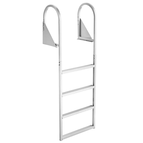 SucceBuy 4-Step Flip-Up Dock Ladder 350 lbs Aluminum Alloy Pontoon Boat Swim Ladder with Non-Slip Steps for Lake Swimming