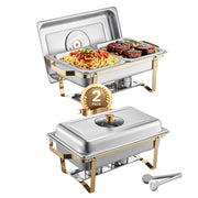 Bild in Galerie-Viewer laden, SucceBuy 8 Qt 2 4 Pack Chafing Dish Buffet Set Stainless Steel Chafer with 4 Full Size Pans Rectangle Catering Warmer Server
